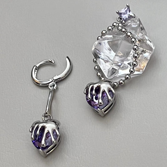 Asymmetric purple love lava Pendant Earrings