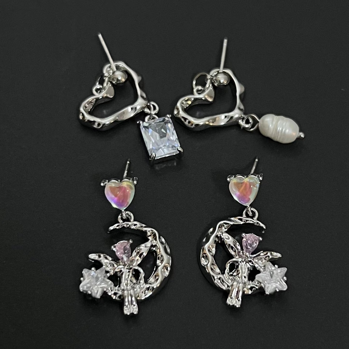 Moon Earrings, silver needles, summer Female Minority earrings