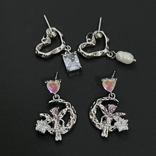 Moon Earrings, silver needles, summer Female Minority earrings