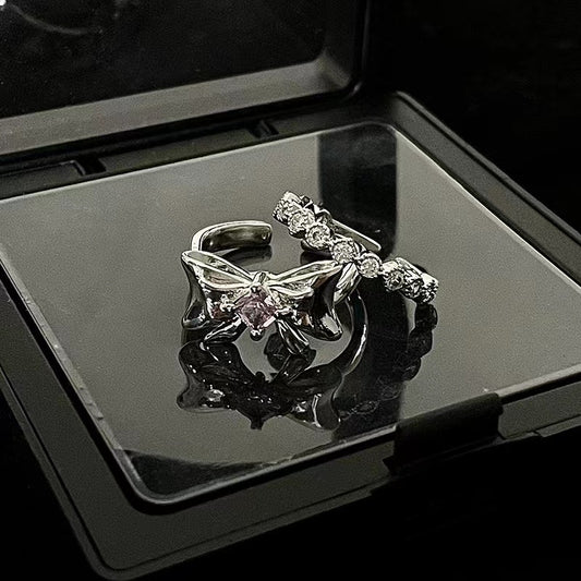 Niche design ring female ins wind bow open ring