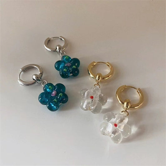 colorful glass flowers Handmade minority retro Earrings