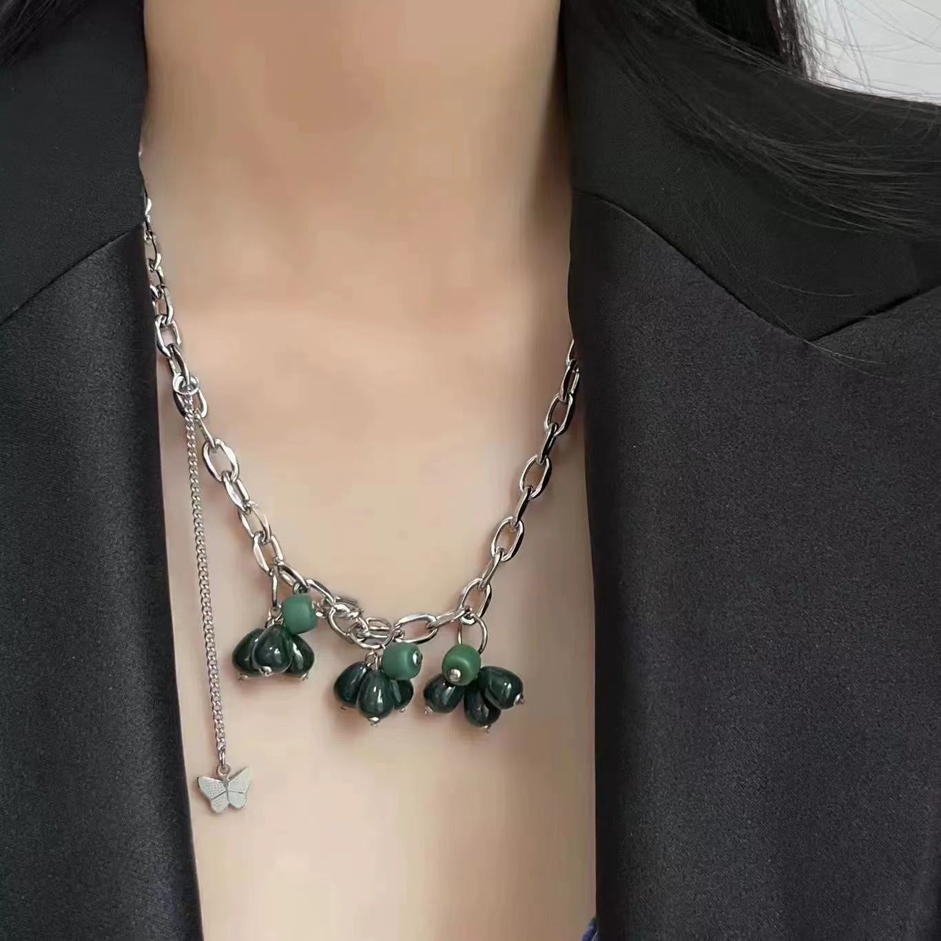 Green bead necklace