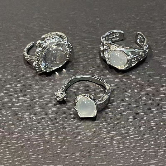 S925 silver ring moonstone ring irregular ring