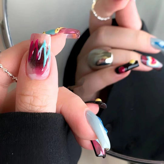 Spicy girl bump niche plastic wind spicy girl nail jelly strip transparent color love hand-painted wearing nail removable