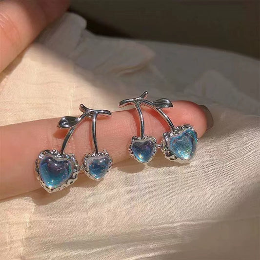 Moonstone cherry earrings ~ senior sense ins niche design earrings love chic hot girl light luxury sweet cool earrings
