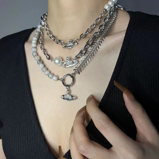 Thick chain patchwork diamond chain necklace