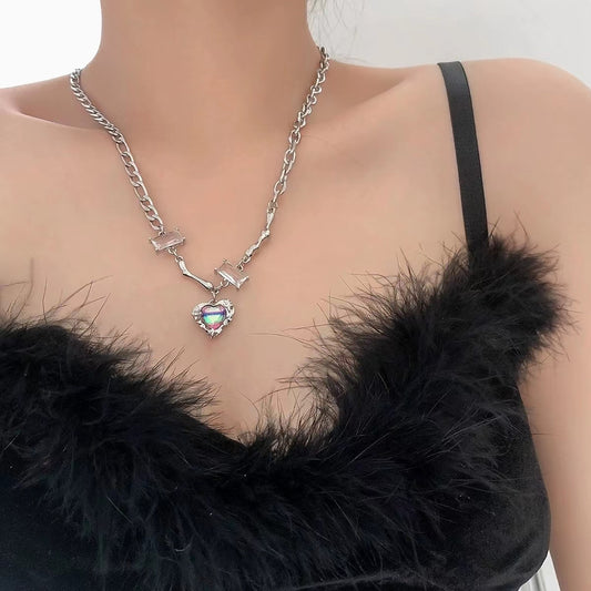 Colorful love stitching zirconia necklace female light luxury ins niche design senior sense of fashion versatile clavicle chain tide