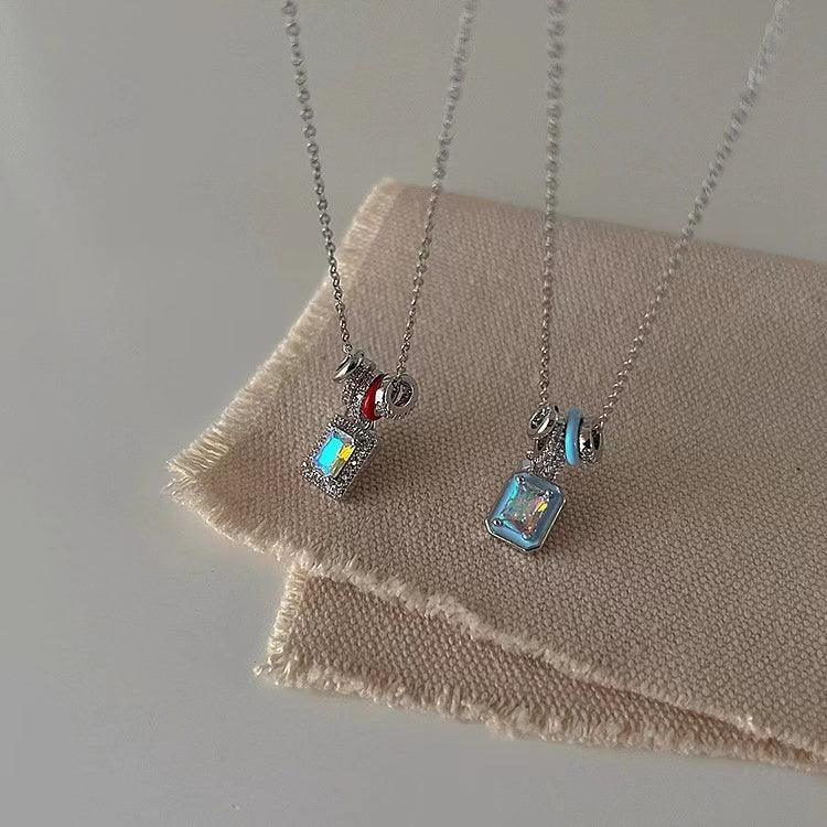 Niche design geometric square oil drip zirconia pendant necklace