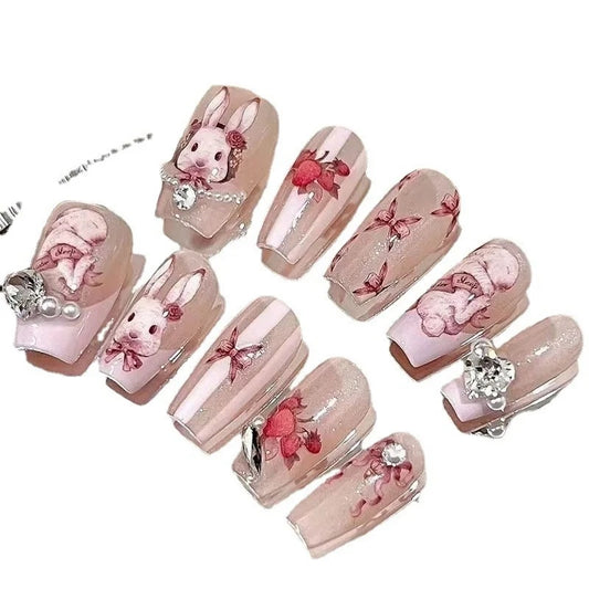 Patches of crushed diamond ribbon butterfly removable false nails