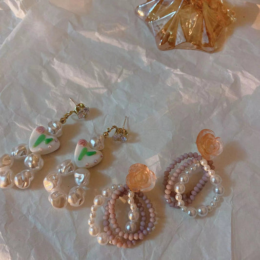 Vintage sweet Hong Kong Style Pink Rose Earrings