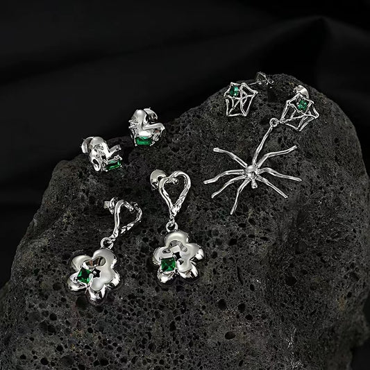 Senior sense earrings female ins cold wind personality trend love green zirconia earrings fashion design sense earrings