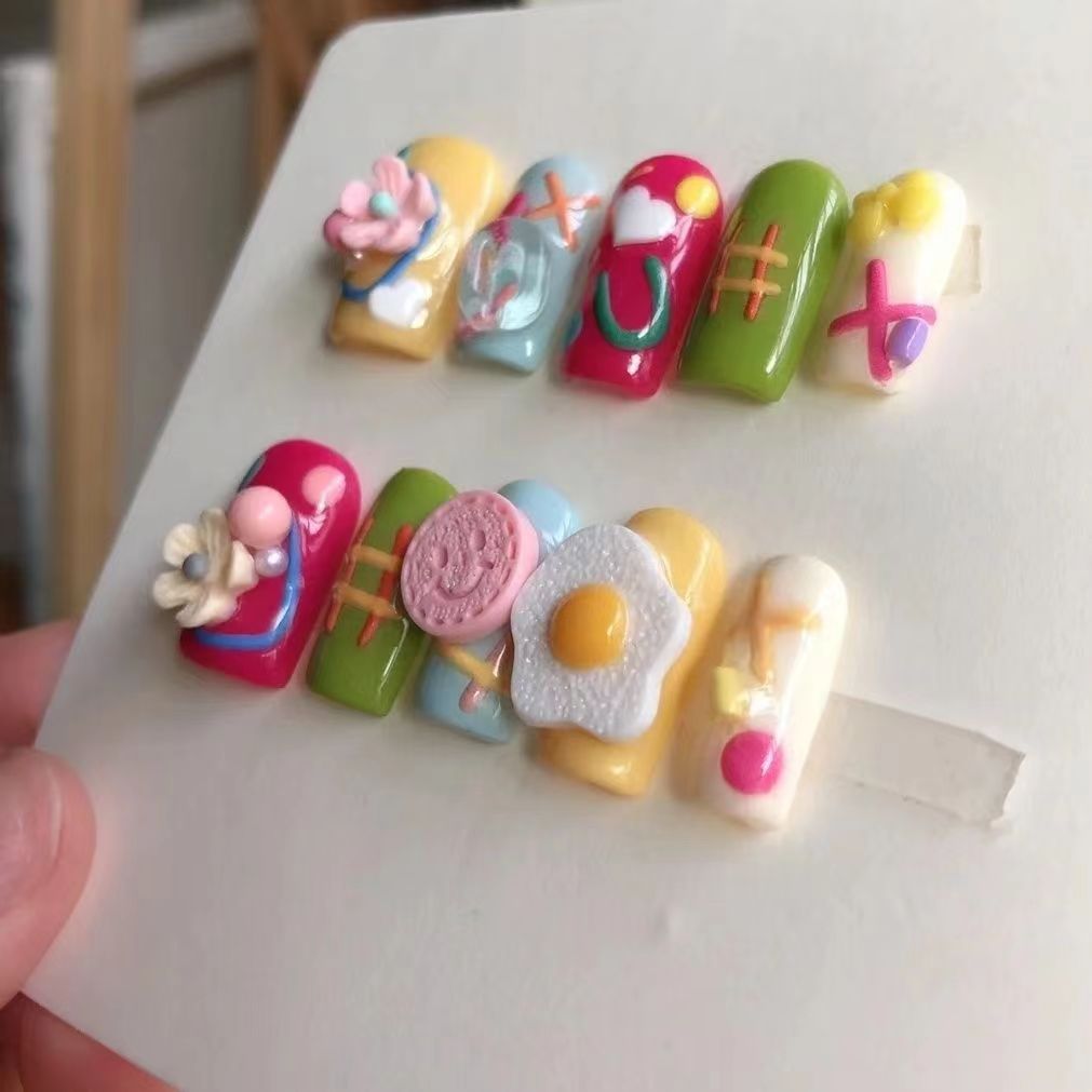 Handmade wear nail spring models cherry blossom do multi-color light therapy students show white nail piece