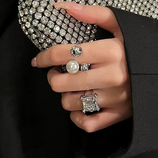 Irregular lava senior sense ins cold wind niche design sense pearl French open simple ring