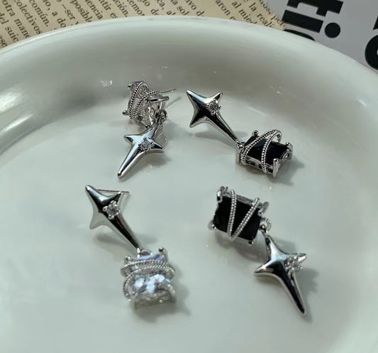 Cool asymmetric cross Star Pendant Earrings