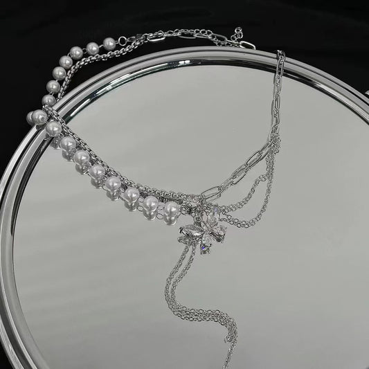 Zirconia butterfly tassel splicing niche sense of collarbone chain tide