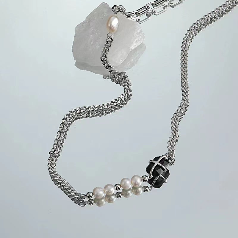 Pearl necklace female ins hip-hop trend zirconia stitching accessories personality net red with the same paragraph sweet cool hot girl collarbone chain