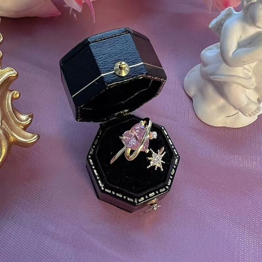 Japanese cute pink light luxury sweet girl open ring niche design sense light luxury senior sense finger ring