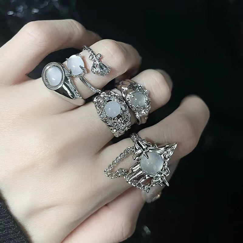 Opal open ring personalized gemstone chain rose ring
