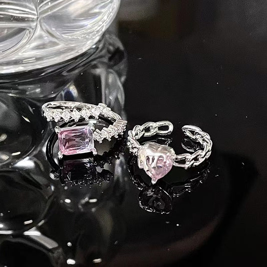 Niche design pink diamond zircon sweet ins cold style high sense ring