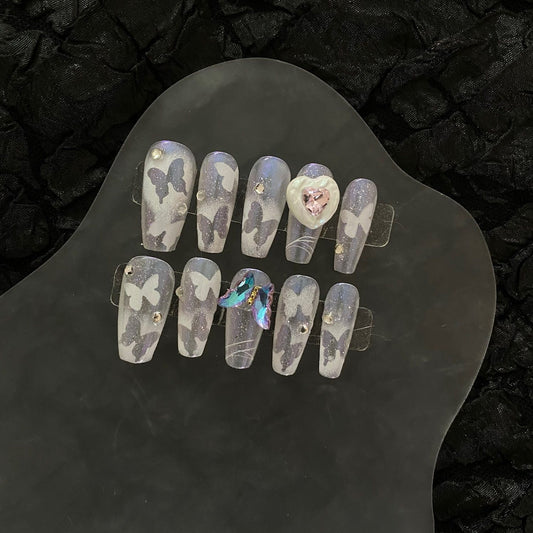 Aurora burst three-dimensional butterfly nails purple aurora butterfly removable