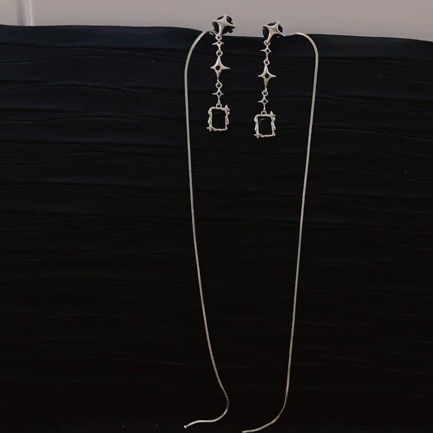 Sweet cool wind black mansard earrings female long tassel ear clips without ear holes earrings