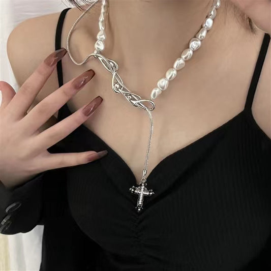 Sassy and sweet, personalized, versatile, stitched pearl necklace, high-level design sense, minority fringe