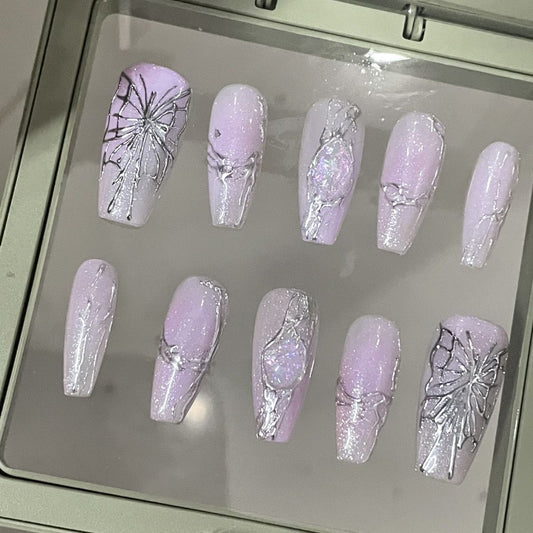 Phantom Orchid Silver Fusion Butterfly Metal Nails