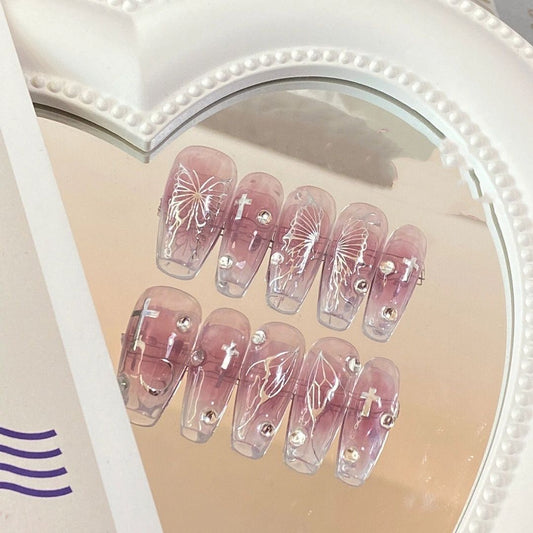 New European and American style blush butterfly nail art