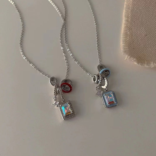 Niche design geometric square oil drip zirconia pendant necklace