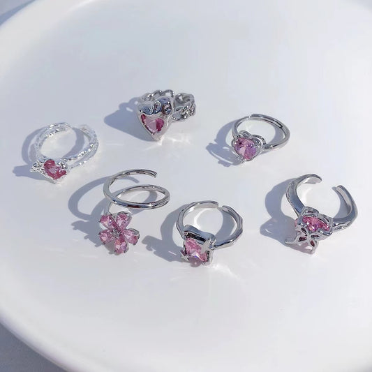 Pink love zirconia ring female niche design light luxury versatile exquisite senior sense open ring