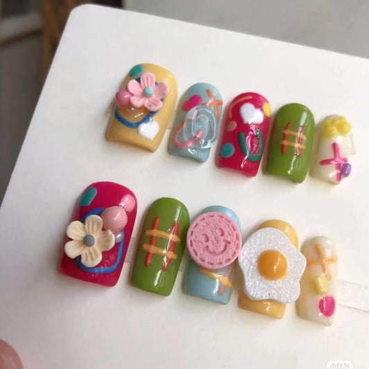 Handmade wear nail spring models cherry blossom do multi-color light therapy students show white nail piece