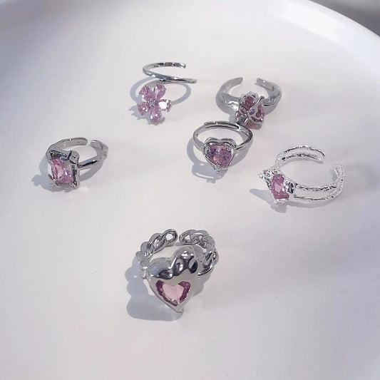 Pink love zirconia ring female niche design light luxury versatile exquisite senior sense open ring