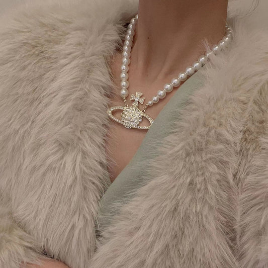 Vintage classic pearl choker Swarovski rhinestone collarbone chain