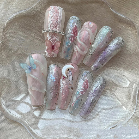 Purple butterfly snake-shaped advanced nails