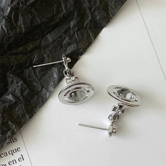 Saturn Tide Earrings Transparent Crystal Water Drop Pendant Frisbee Earrings