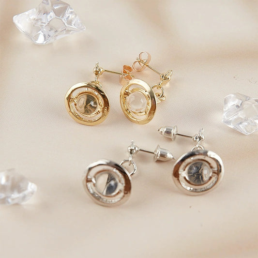 Saturn Tide Earrings Transparent Crystal Water Drop Pendant Frisbee Earrings