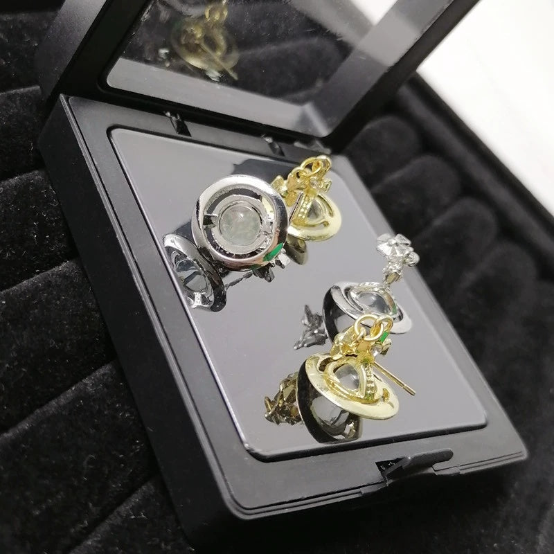 Saturn Tide Earrings Transparent Crystal Water Drop Pendant Frisbee Earrings