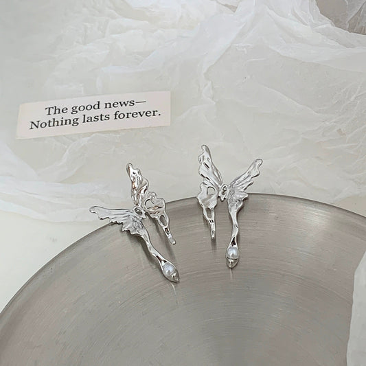 S925 silver pin sweet cool hot girl liquid butterfly senior sense earrings niche design sense cold sex style earrings