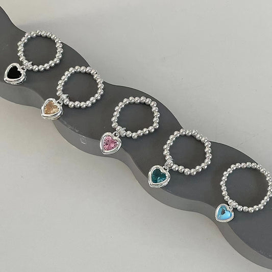 S925 Sterling Silver Colorful Loveable Beaded Ring Jewelry High grade Design Ring Girl