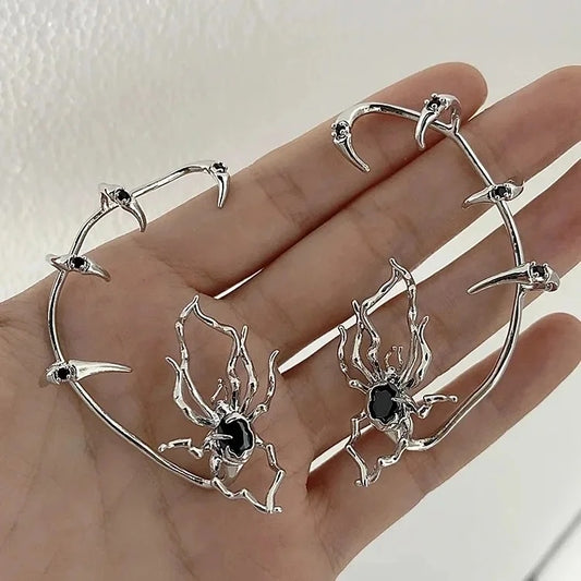 Sweet cool spider ear hangings without ear holes ear bone clips dark niche premium sense spicy girl cold wind punk earrings