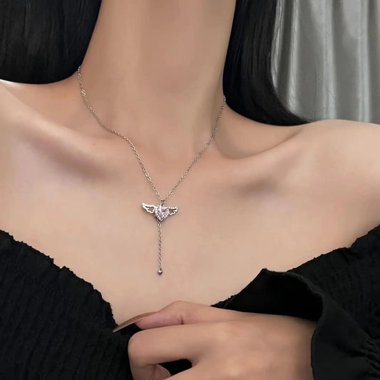 zirconia pendant love angel necklace female romantic collarbone chain ear