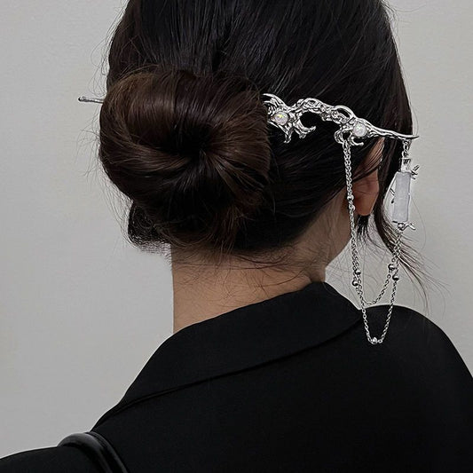 Bamboo pendant irregular new Chinese hairpin female inlaid with opal temperament small hairpin