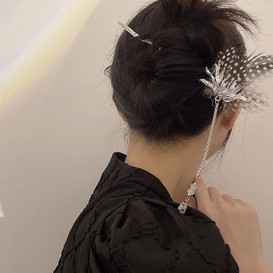Wave Point Feather Wave Hairpin Simple China-Chic Pill Head Hairpin Advanced National Style Hairpin Headdress