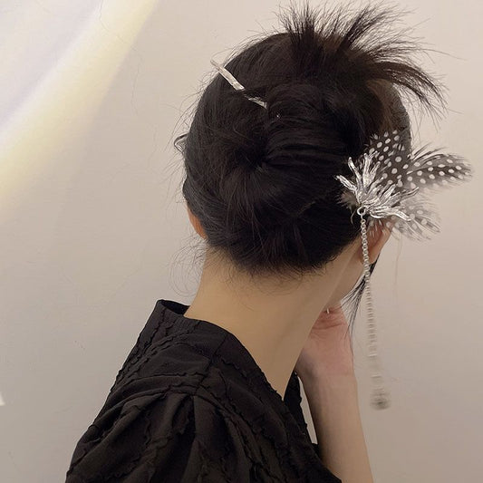 Wave Point Feather Wave Hairpin Simple China-Chic Pill Head Hairpin Advanced National Style Hairpin Headdress