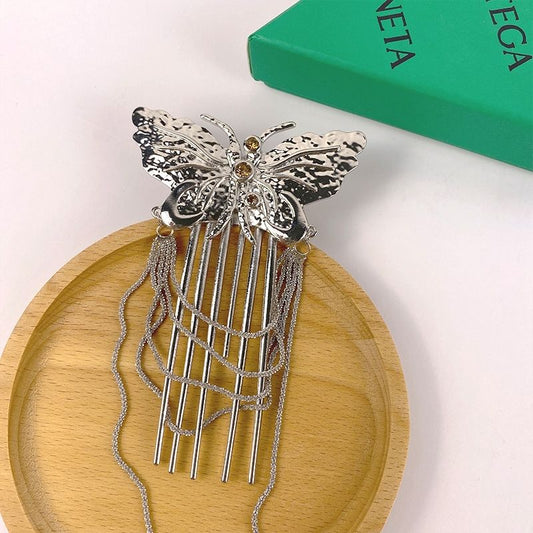 Ancient style high sense diamond inlaid butterfly tassel hairpin female minority modern u-shaped hairpin daily simple hairpin headdress