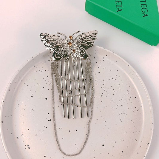 Ancient style high sense diamond inlaid butterfly tassel hairpin female minority modern u-shaped hairpin daily simple hairpin headdress