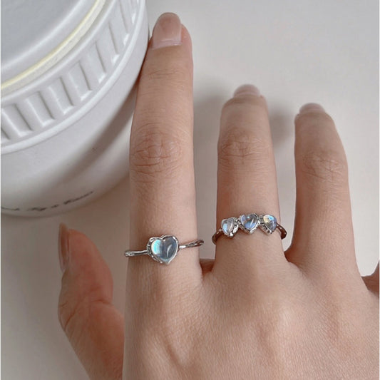 Moonlight Stone Love Ring Female ins Small Design Fantasy Shiny S925 Silver Open Ring Sweet and Cool
