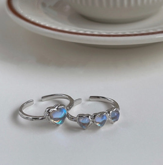 Moonlight Stone Love Ring Female ins Small Design Fantasy Shiny S925 Silver Open Ring Sweet and Cool