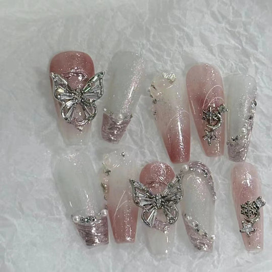 [Millennial Spice Girl] Wearing nail products in autumn and winter y2k2022 new high grade silver butterfly nail