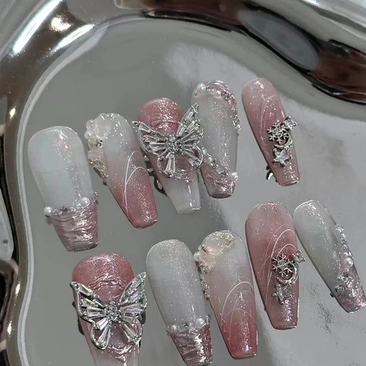 [Millennial Spice Girl] Wearing nail products in autumn and winter y2k2022 new high grade silver butterfly nail